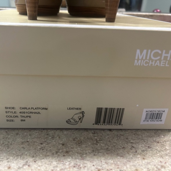 MICHAEL KORS Taupe Stacked Wedged Carla Heels/Sandals - Picture 5 of 5